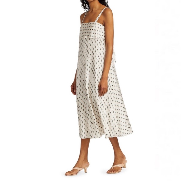 Theory Floral lkat Print Silk Tie Back Slip Midi Dress Size Medium - Picture 3 of 13